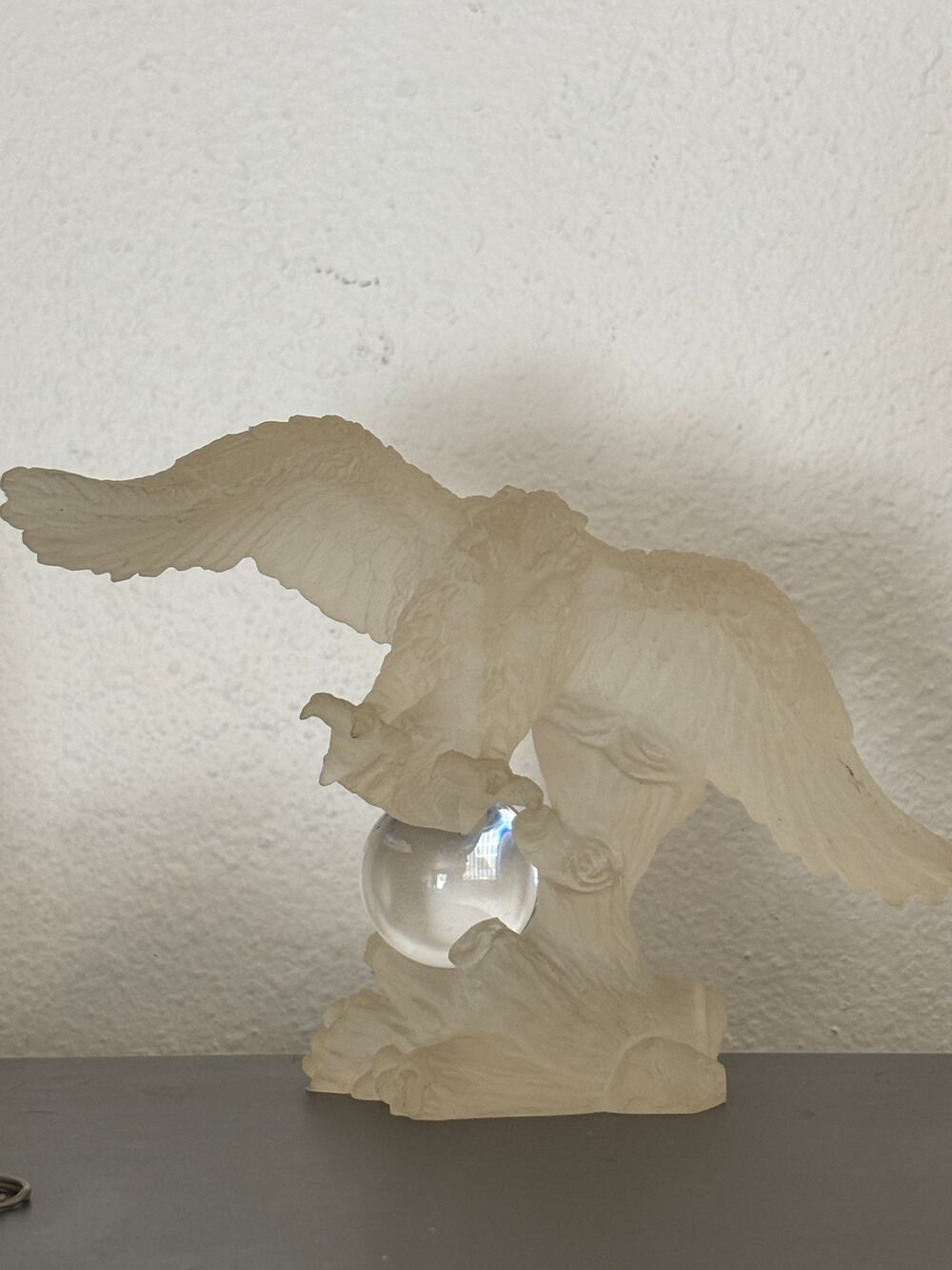Vintage Frosted Lucite Eagle Statue Figurine with Crystal Ball Sphere